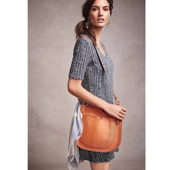 NEW Anthropologie Jasper & Jeera Peyson SaddleBag Leather Brown Crossbody - Picture 2 of 16